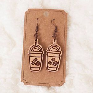 5/$25 Iced Coffee Frappuccino Earrings Dangle Wooden w/Coffee Beans